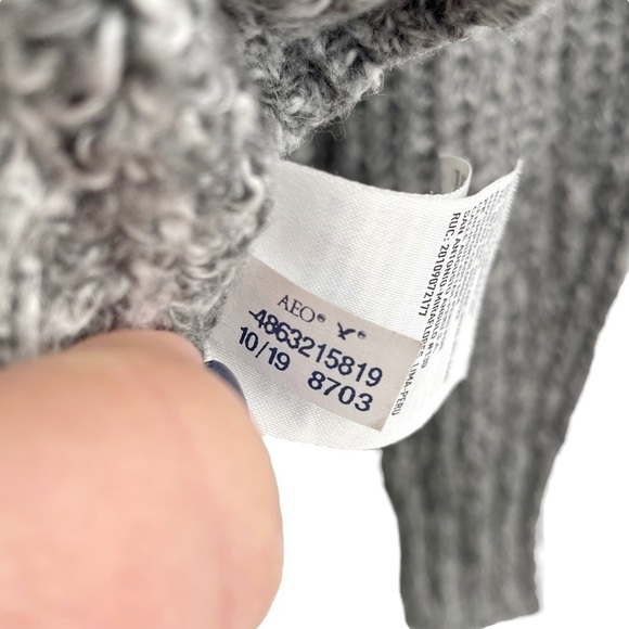 American Eagle Gray Sweater Boxy Mock Turtleneck Ribbed Knit Oversized Sz S - Picture 8 of 9